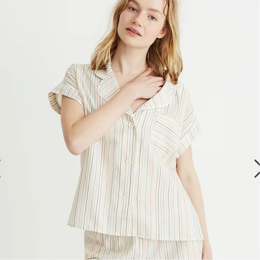 Madewell Bedtime Pajama Top in‎ Rainbow Stripe w/Pocket 100% Cotton Size Medium
